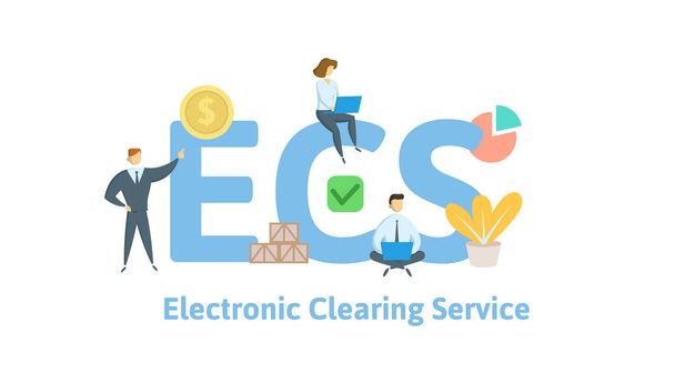 ECS, Electronic Clearing Service. Concept with keywords, letters and icons. Flat vector illustration. Isolated on white background. - Vector, Image