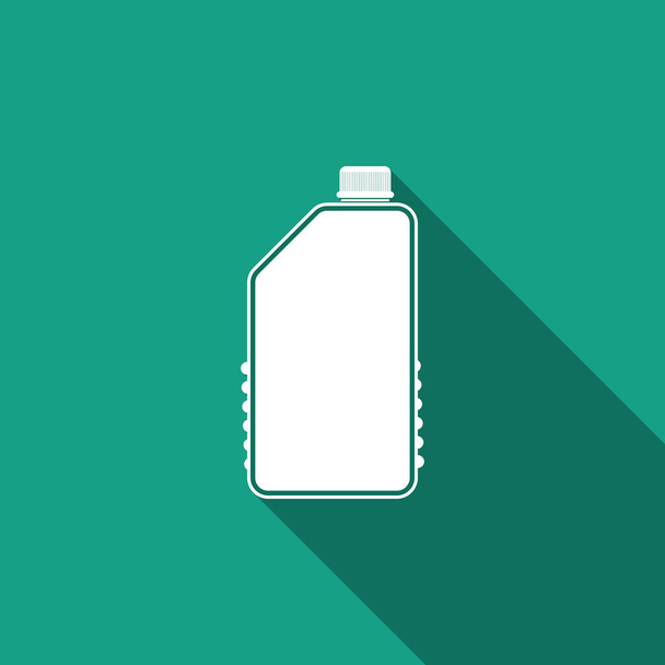 Produtos químicos domésticos ícone garrafa de plástico em branco isolado com sombra longa. Detergente líquido ou sabão, removedor de manchas, lixívia, banheiro ou limpador de toalete. Design plano. Ilustração vetorial
 - Vetor, Imagem
