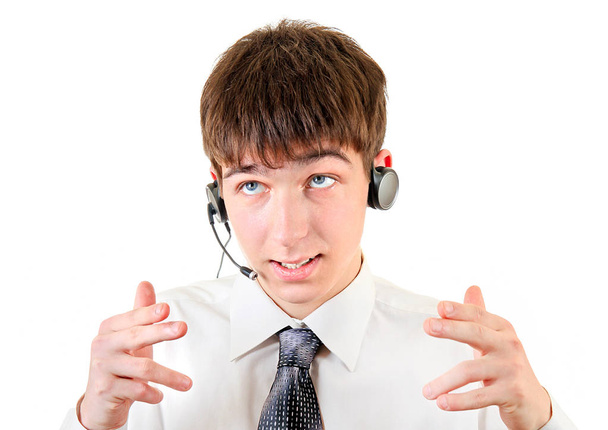 Young Man with a Headset Isolated on the White Background - Foto, Bild