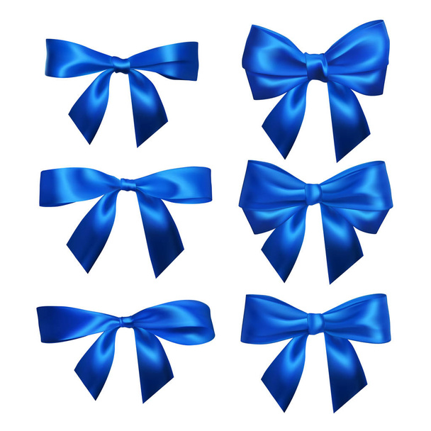 Set of Realistic blue bows. Element for decoration gifts, greetings, holidays, Valentines Day design. Vector illustration. - Wektor, obraz