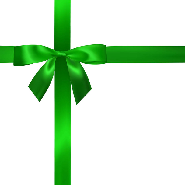白で隔離緑のリボンで現実的な緑色の弓。装飾贈り物、挨拶、休日の要素です。ベクトル図. - ベクター画像