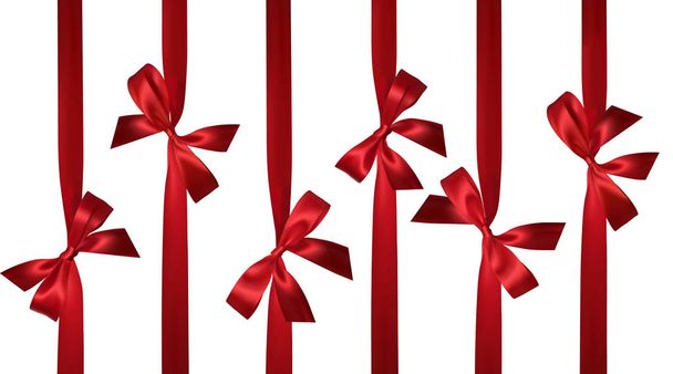 Realistic red bow with red ribbons isolated on white. Element for decoration gifts, greetings, holidays. Vector illustration. - Vector, Image