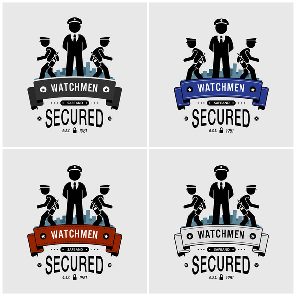 Biztonsági őrök logo tervezés. Vektoros grafika őr, biztonsági tisztek vagy katona védelme és járőrözés.  - Vektor, kép