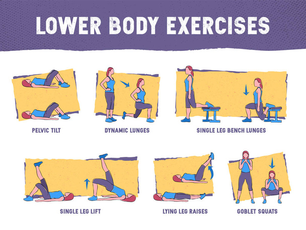 Colourful illustration demonstrates the proper exercise technique - Vector, Image