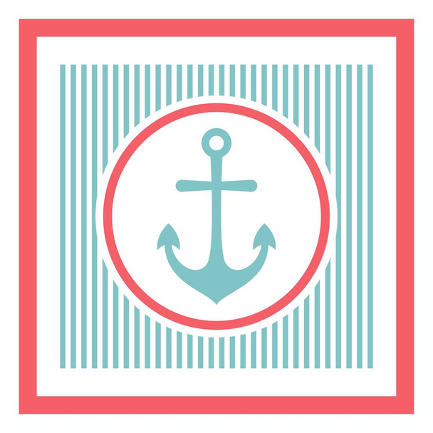 Nautical anchor on striped retro background. Ship and boat label. Vector flat illustration. Marine card - Vektor, kép
