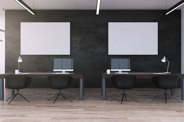 Empty banners in modern office interior. Mock up, 3D Rendering  - Photo, Image