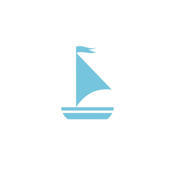 Simple flat boat with sail. Marine icon isolated on white. Blue color. Vector nautical illustration. Voyage or cruise sign - Wektor, obraz
