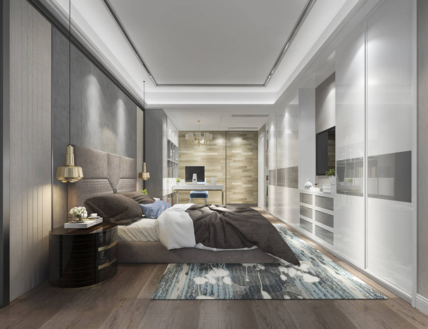 3D візуалізація красивої розкішної спальні в готелі з телевізором
 - Фото, зображення