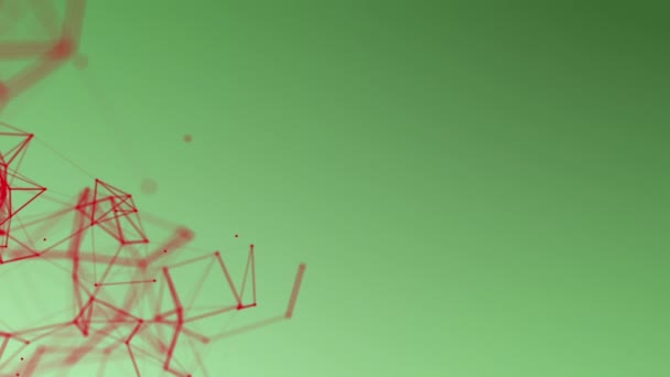 στρογγυλή μόρια που συνδέονται με λωρίδες κινούνται σε πράσινο φόντο. αφηρημένα φόντο. 3D rendering - Πλάνα, βίντεο