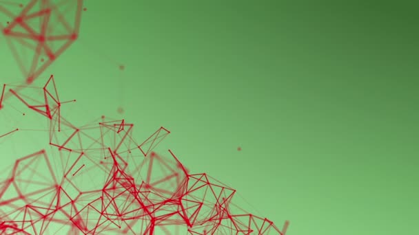 kulovitých částic, které jsou propojeny proužky přesunout na zeleném pozadí. abstraktní pozadí. 3D vykreslování - Záběry, video