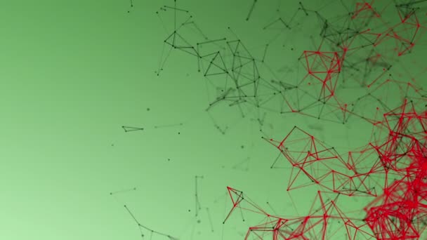 круглые частицы, соединенные полосками, движутся на зеленом фоне. абстрактный фон. 3D рендеринг
 - Кадры, видео