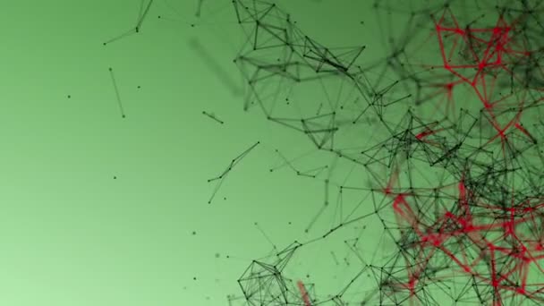 as partículas redondas unidas por tiras movem-se em um contexto verde. fundo abstrato. Renderização 3D
 - Filmagem, Vídeo