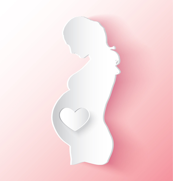 έγκυος γυναίκα με την καρδιά πάνω από την κοιλιά ξεφλούδισμα μακριά σαν ένα αυτοκόλλητο - Διάνυσμα, εικόνα