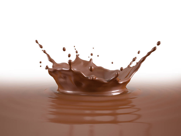 Cioccolato liquido corona spruzzi piscina con increspature. Isolato su sfondo bianco. Percorso di taglio incluso
. - Foto, immagini