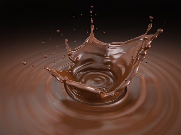 Cioccolato liquido corona spruzzata con increspature. Vista a volo d'uccello. Su sfondo nero. Percorso di taglio incluso
. - Foto, immagini