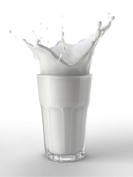Glass full of fresh milk with splash. Isolated On white background. Viewed from a side. Clipping path included. - Photo, image