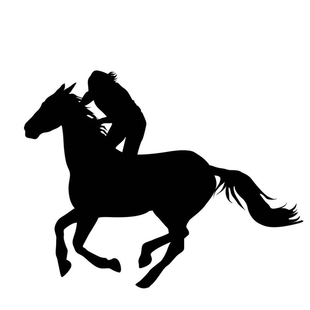 Silhouette of horse rider galloping - Vector, Image