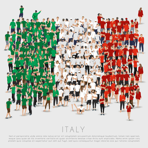 Tłum ludzi w kształcie flaga Włochy: ilustracja wektorowa - Wektor, obraz