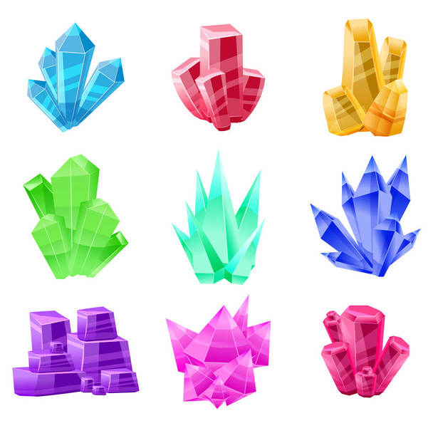 Crystal set. Different shapes and colors. Crystal stone or precious stone. Precious stone Magic, fantasy crystals and semiprecious stones. For games, applications, advertising, sites. Vector - Vector, Image