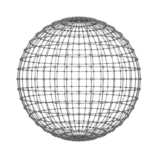 Estrutura de arame de esfera. Projeto de fachada de arquitetura e linhas de conexão de rede na esfera ou bola isolada no fundo branco. Arrepiar o design. 3d ilustração abstrata
 - Foto, Imagem