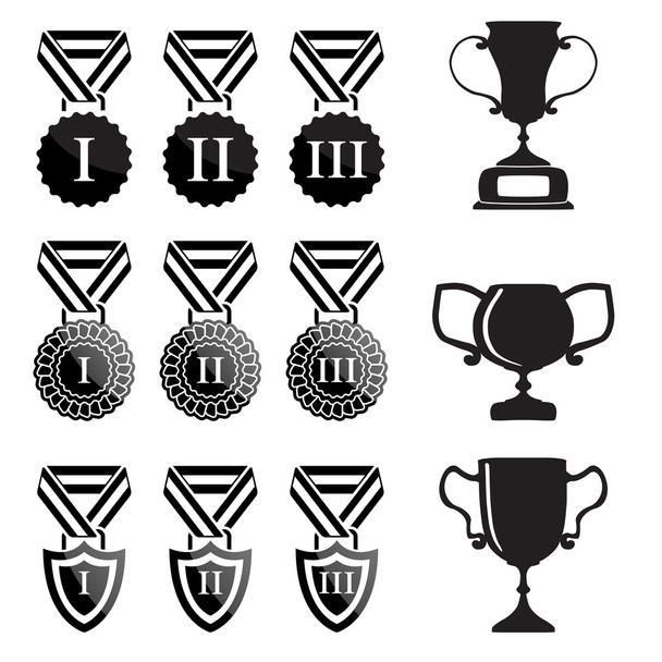 Black trophy and awards icons set - Vektör, Görsel