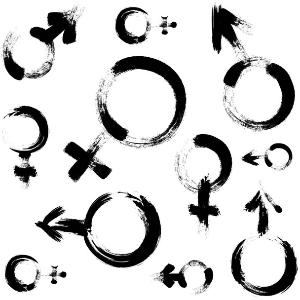 Vzor bezešvé s simbol Venuše a mars. Štětec, malované ilustrace. Znak muže a ženy - Vektor, obrázek