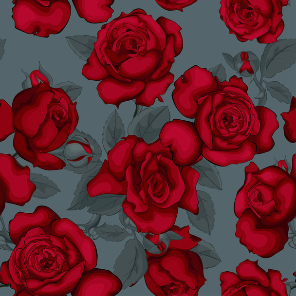 Naadloze patroon met rode rozen, vector illustratie. Perfect voor achtergrond wenskaarten en uitnodigingen van de bruiloft, verjaardag, Valentijnsdag, Mother's Day. Prachtige vintage bloemmotief. - Vector, afbeelding