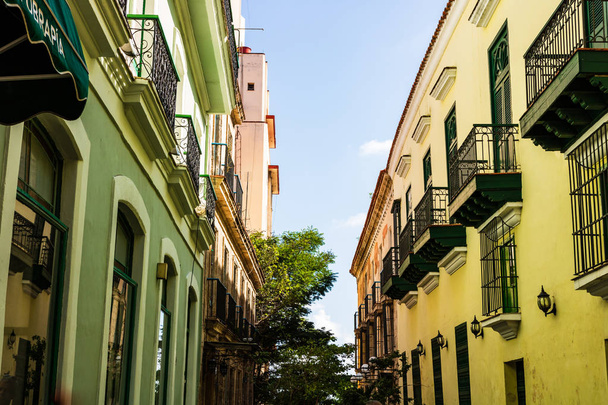Colorful buildings and historic colonial architecture in downtown Havana, Cuba. - Photo, Image