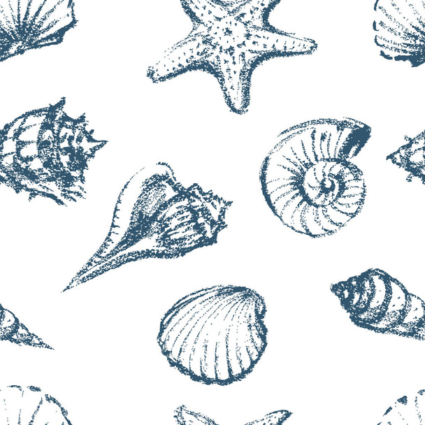Patrón inconsútil de bocetos de conchas marinas
 - Vector, imagen
