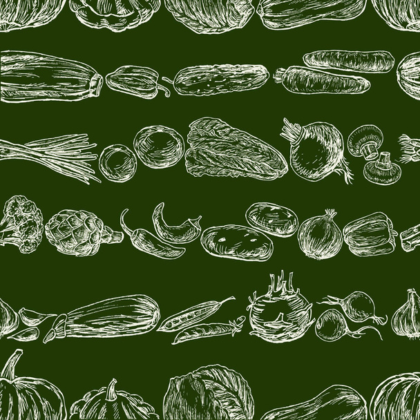Seamless pattern of various vegetables sketches - Vector, Image