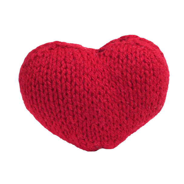 Symbol Of Love Crochet Red Hearts On White Background. - Fotoğraf, Görsel