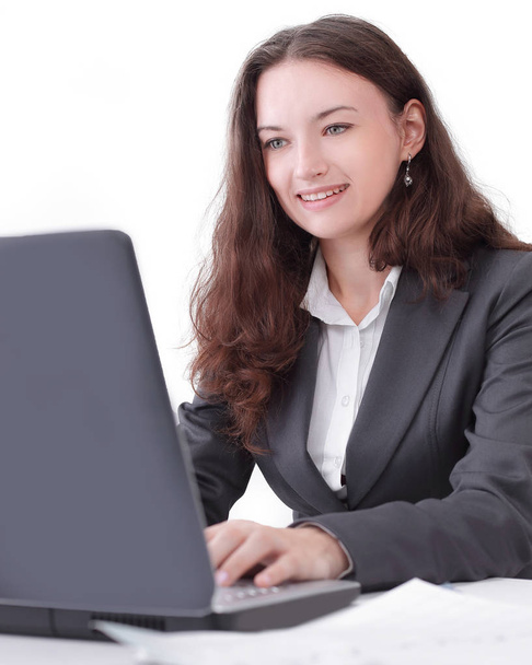 Portrait of business woman working with laptop - Photo, Image