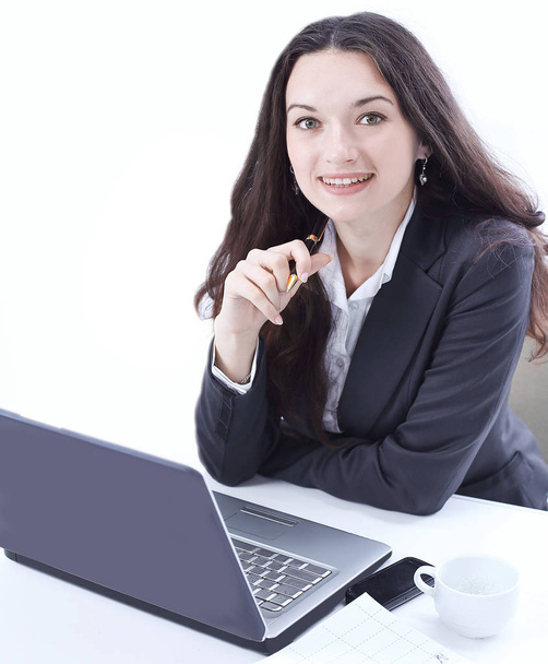 portrait.Pretty business woman working at office. photo with copy space. - Фото, зображення