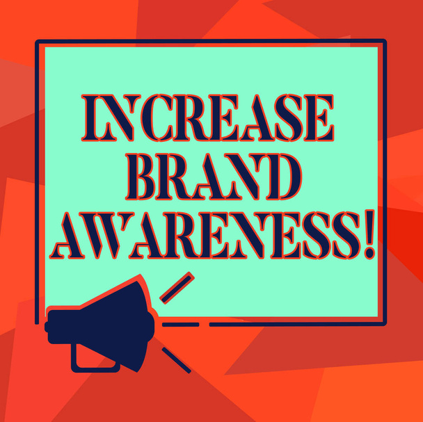 Word writing text Increase Brand Awareness. Business concept for Get influencers to display your art or product Megaphone Sound icon Outlines Blank Square Loudspeaker Text Space photo. - Photo, Image