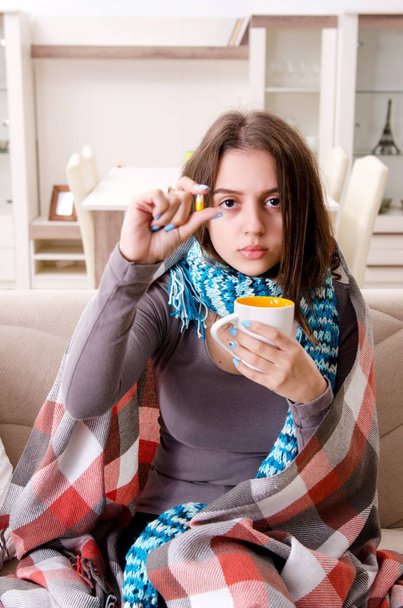Sick young woman suffering at home  - Valokuva, kuva