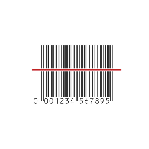 Barcode scanner-pictogram. Vectorillustratie. Zwarte barcode met rode laserlicht. geïsoleerd - Vector, afbeelding