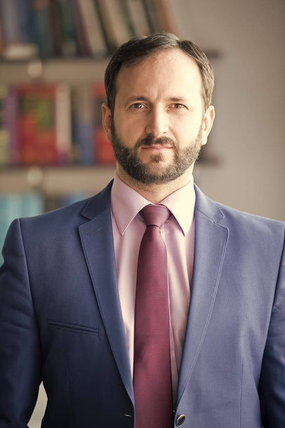 Man with beard in blue jacket, shirt and tie - Фото, изображение