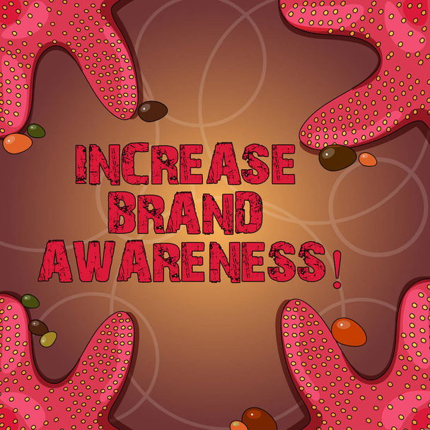 Text sign showing Increase Brand Awareness. Conceptual photo Get influencers to display your art or product Starfish photo on Four Corners with Colorful Pebbles for Poster Ads Cards. - Photo, Image