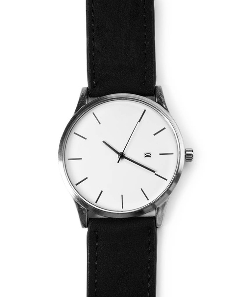 Stylish wrist watch on white background. Fashion accessory - Zdjęcie, obraz