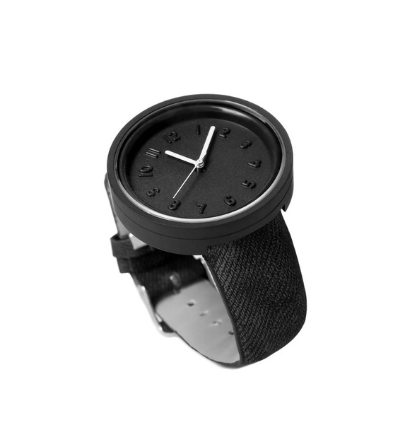 Stylish wrist watch on white background. Fashion accessory - Foto, Imagem