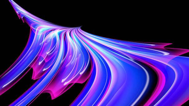 Beautiful bright purple pink abstract energy magical cosmic fiery texture, phoenix bird from lines and stripes, waves, flames with twists and turns on a black background. Copy space. Vector - Vector, Image