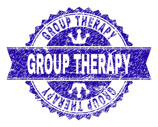Grunge Textured GROUP THERAPY Stamp Seal with Ribbon - Wektor, obraz