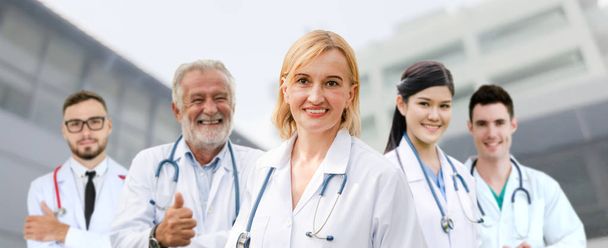 Healthcare people group. Professional doctor working in hospital office or clinic with other doctors, nurse and surgeon. Medical technology research institute and doctor staff service concept. - Foto, immagini