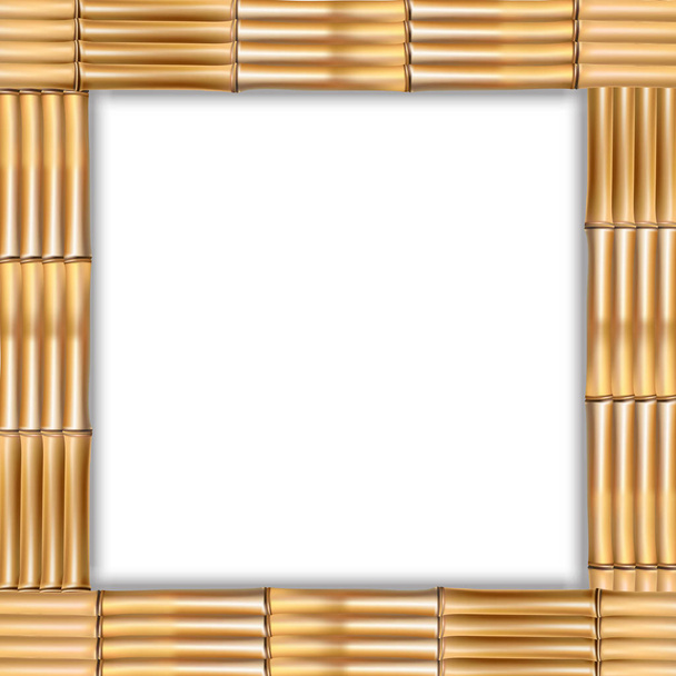Vierkant Bruin houten grenskader van realistische droge bamboe stengels met touw en lege kopie ruimte voor de tekst of afbeelding gemaakt. clip art, spandoek, sjabloon of foto frame geïsoleerd op witte achtergrond - Foto, afbeelding