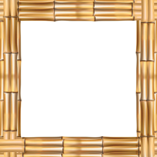 Vierkant Bruin houten grenskader van realistische droge bamboe stengels met touw en lege kopie ruimte voor de tekst of afbeelding gemaakt. clip art, spandoek, sjabloon of foto frame geïsoleerd op witte achtergrond - Foto, afbeelding