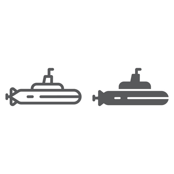 Onderzeese lijn en glyph pictogram, Oceaan en Marine Boot teken, vector graphics, een lineair patroon op een witte achtergrond. - Vector, afbeelding