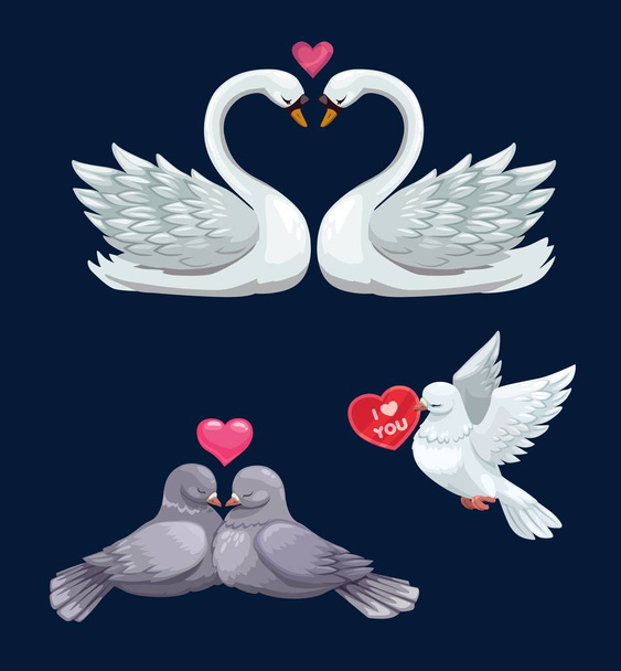 Αγαπώντας ζευγάρια πουλιών με καρδιές. Ημέρα του Αγίου Βαλεντίνου - Διάνυσμα, εικόνα