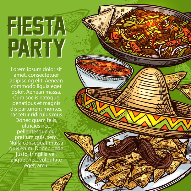 Mexikói ételeket, Cinco de Mayo fiesta fél - Vektor, kép