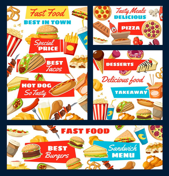 Street Fast food, przekąski i napoje menu - Wektor, obraz