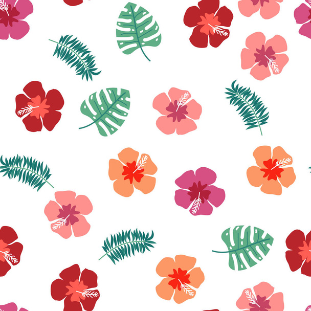 Floral paradijs tropic naadloze patroon met bloemen en bladeren - Vector, afbeelding